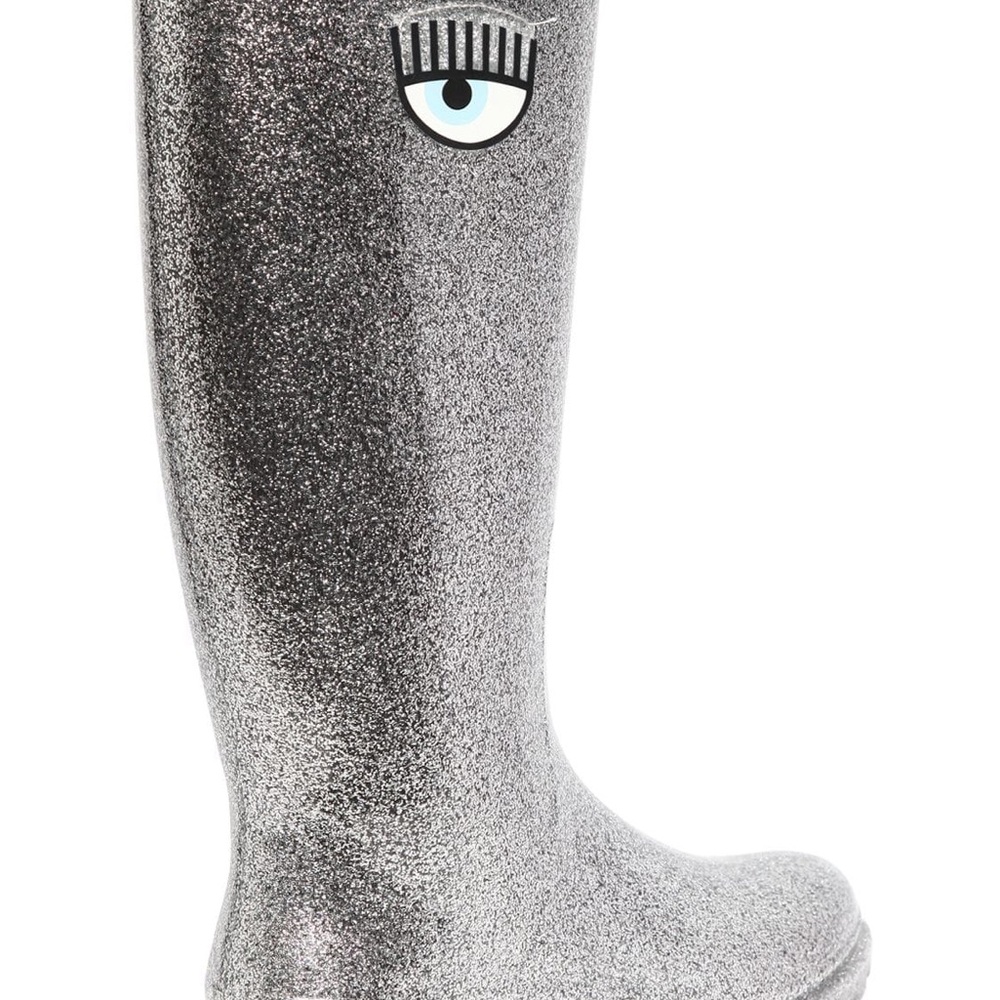 Chiara Ferragni Silver Glitter Rain Boots